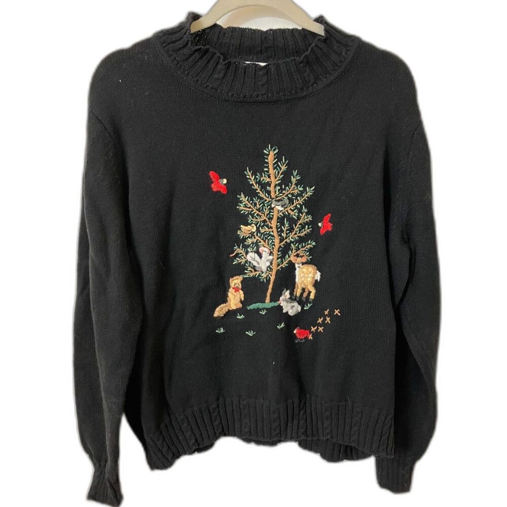 Vintage black embroidered Christmas Tree sweater